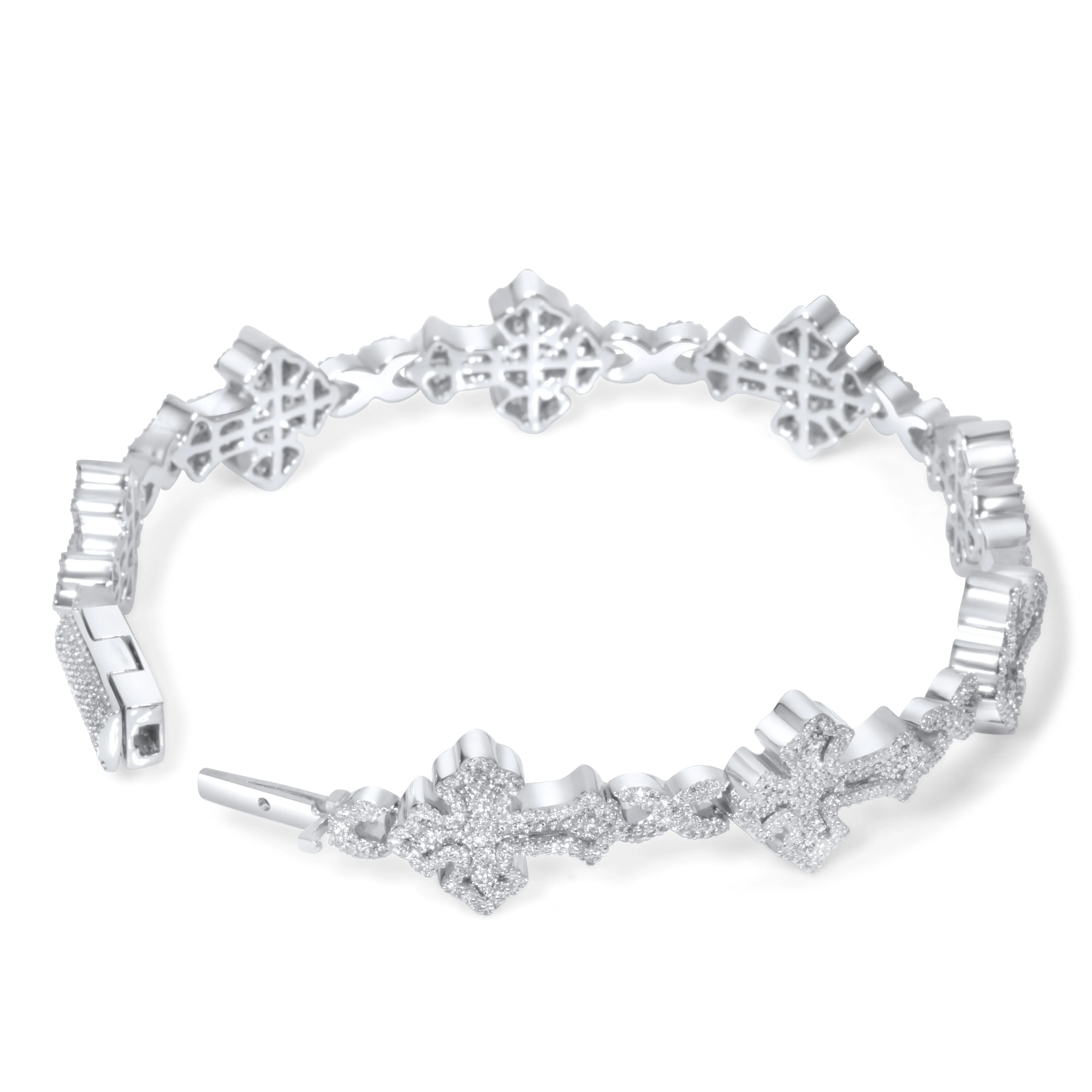 10k White Gold Diamond Cross Bracelet 2.47 ctw