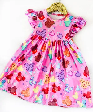 $15.00 EA - 2-3 X 1, 3-4 X 1, 4-5 X 1, 5-6 X 1, 6-7 X 1  -- Girls Fun Character Dresses - Pink Treats