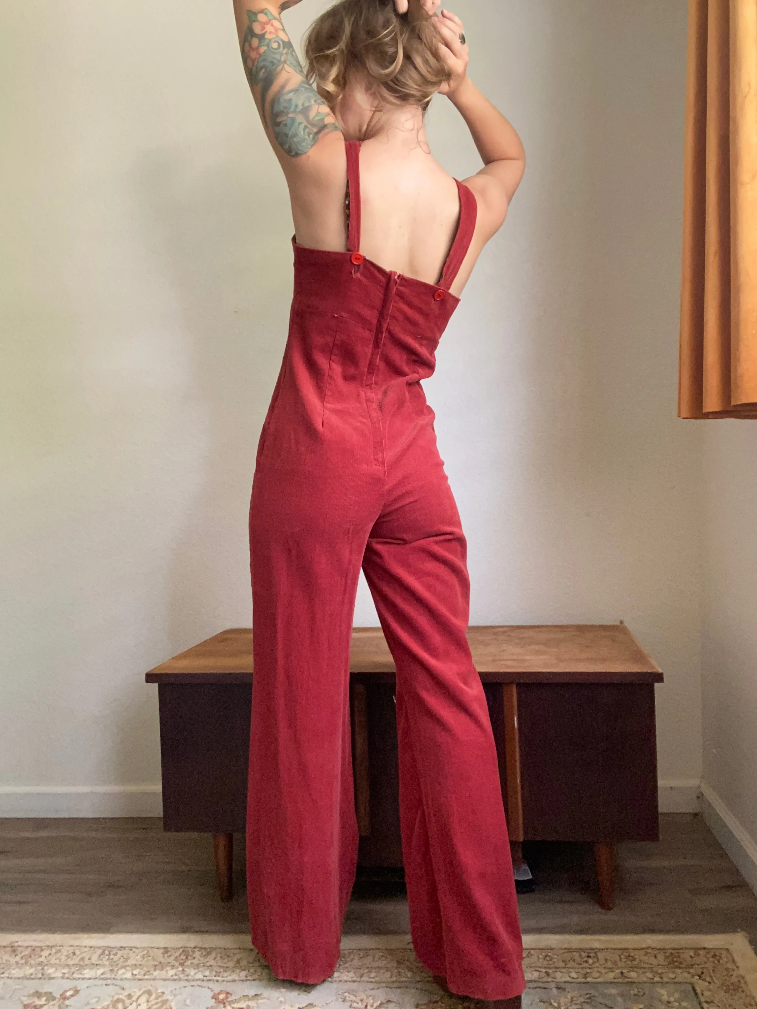 1970s Burgundy Corduroy Jumpsuit