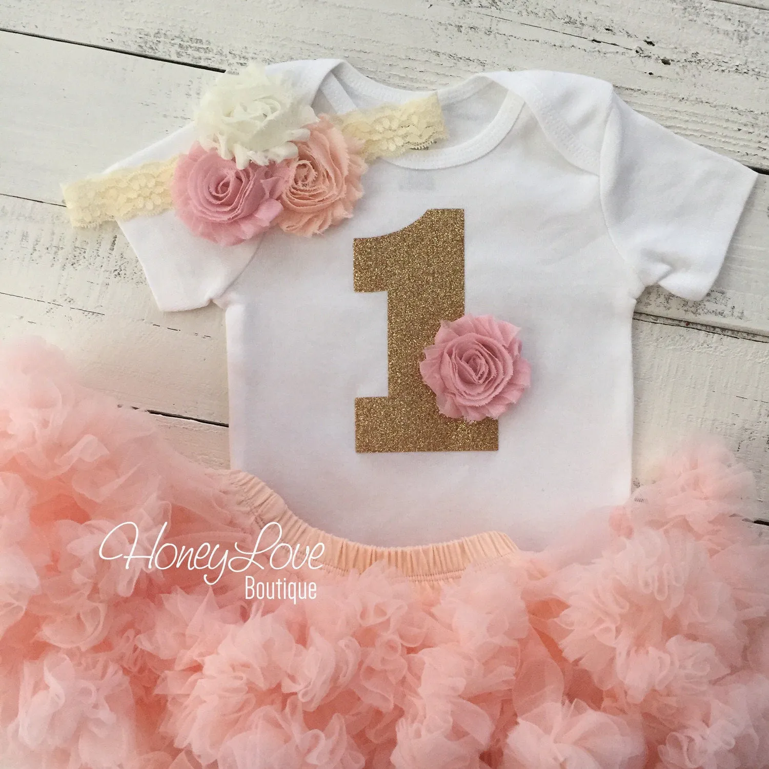 1st Birthday Outfit - Peach, Blush Pink and Ivory