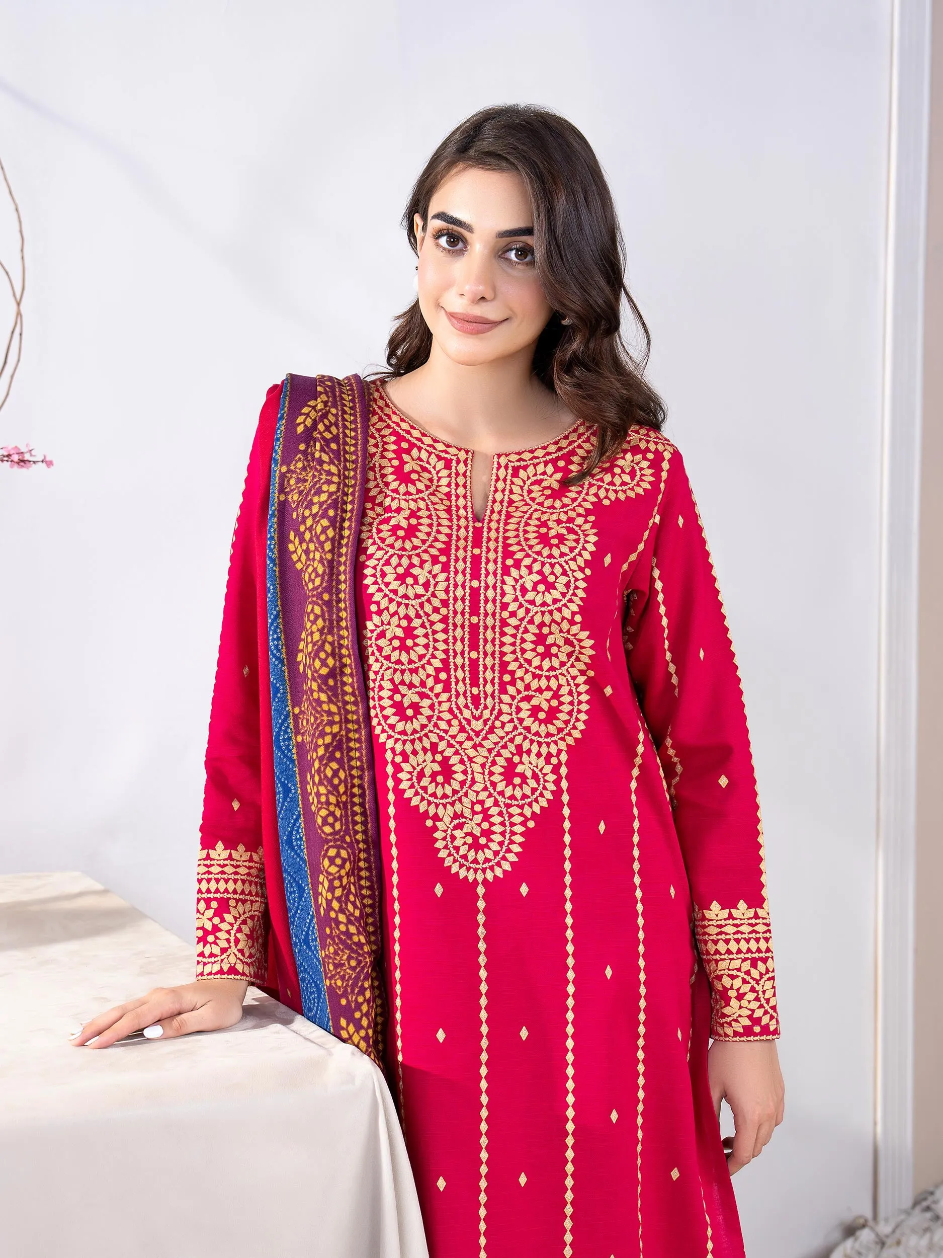 2 Piece Khaddar Suit-Paste Print (Unstitched)