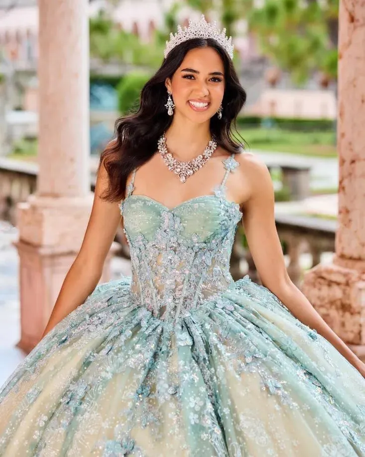 2024 Mint Champagne Princess Quinceañera Dress with Cape