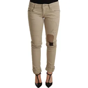 Acht Beige Cotton Slim Fit Chic Jeans