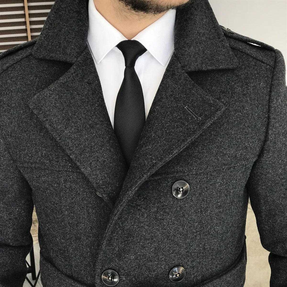 Arctic Charcoal Double Breasted Coat by ITALIAN VEGA®