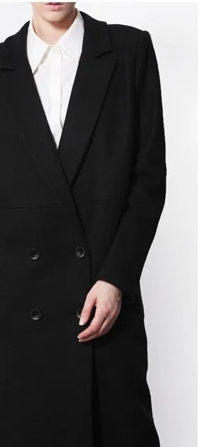 Avant Garde Dark Black  Asymmetric Side Big Slit Overlong Wool Jacket Coat