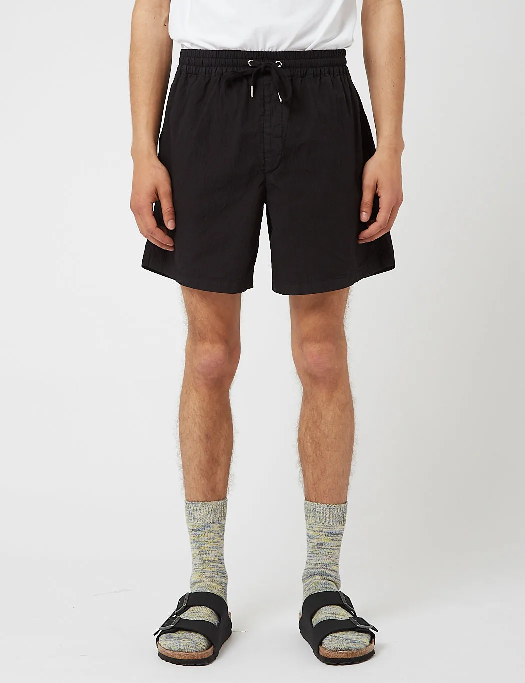 Bhode Drawstring Shorts (Seersucker) - Black