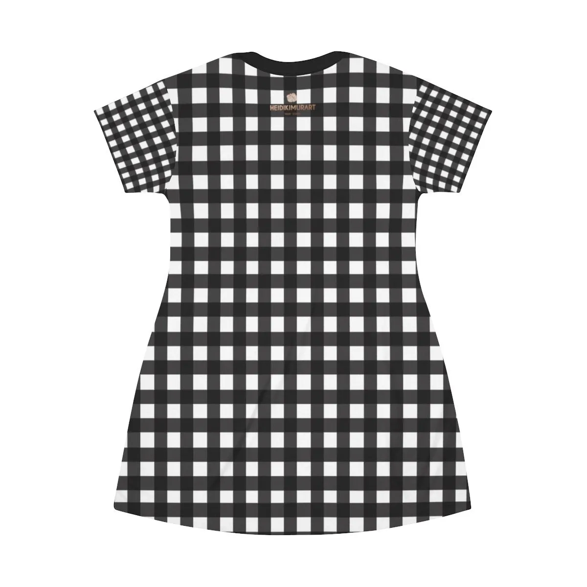 Black Buffalo T-Shirt Dress, White Buffalo Plaid Print Crew Neck T-shirt Dress-Made in USA (US Size: XS-2XL)