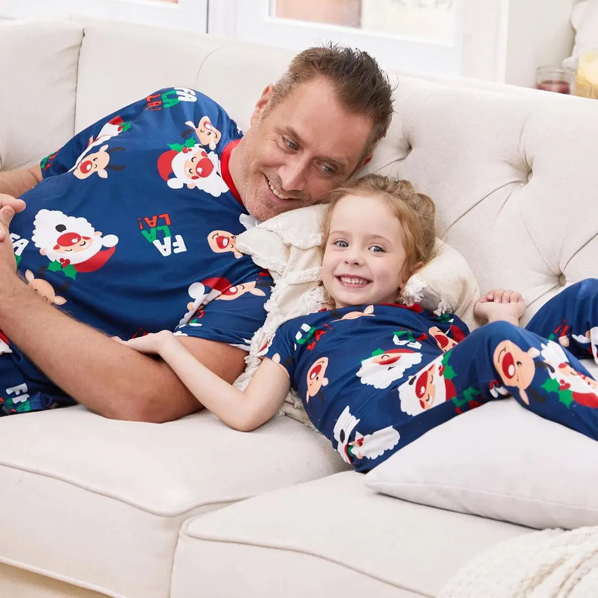 Bluey Santa Claus Pajamas for Family Short Sleeve Christmas Father Santa Rudolph FA LA LA Print