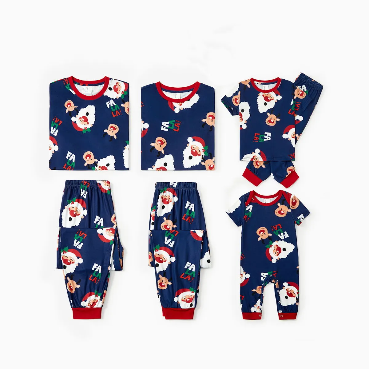 Bluey Santa Claus Pajamas for Family Short Sleeve Christmas Father Santa Rudolph FA LA LA Print