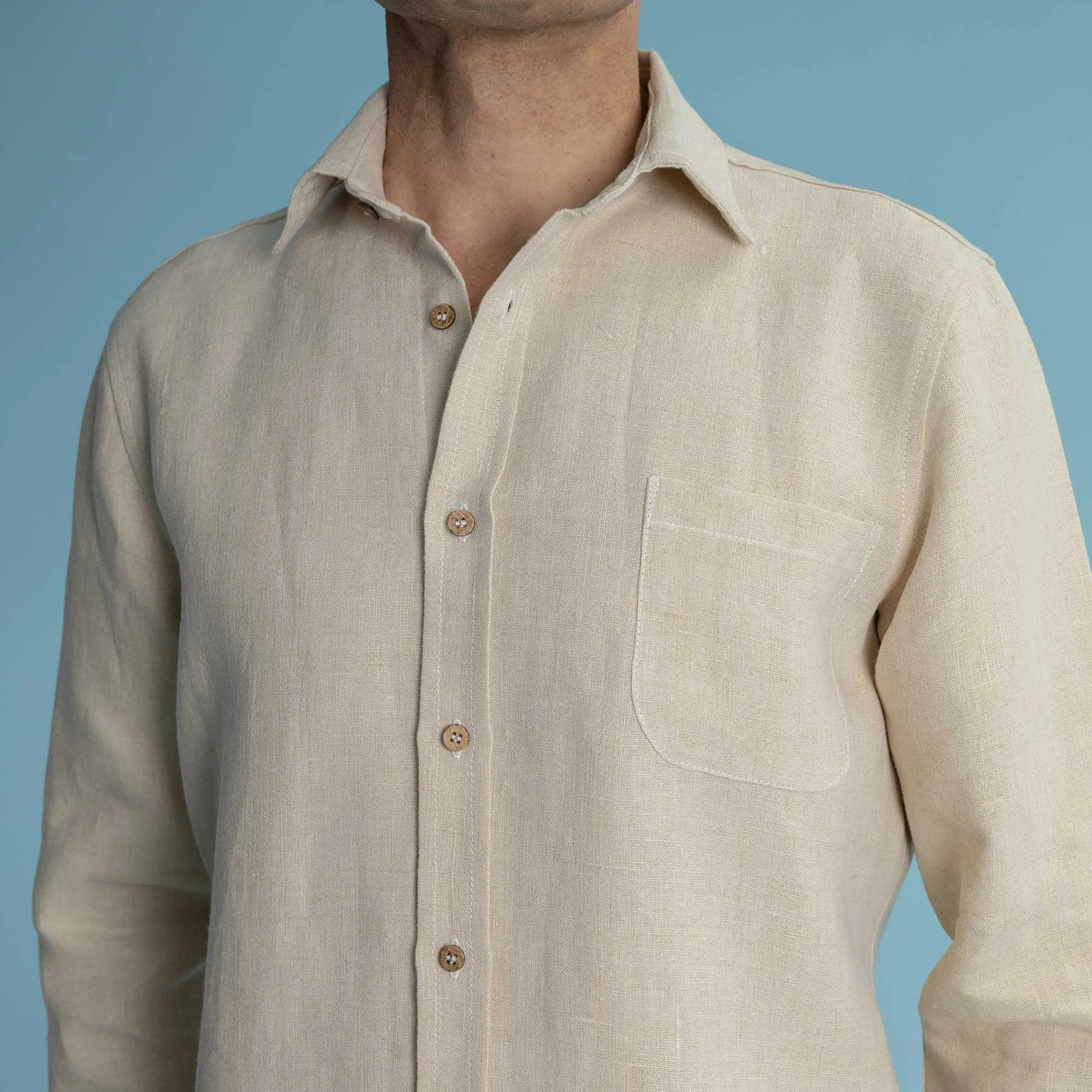 BOSTON 100% Organic Hemp Long-Sleeve Dress Shirt (With Pocket; OC Thread; Plastic-Free Nut Buttons) (100% Biodegradable)