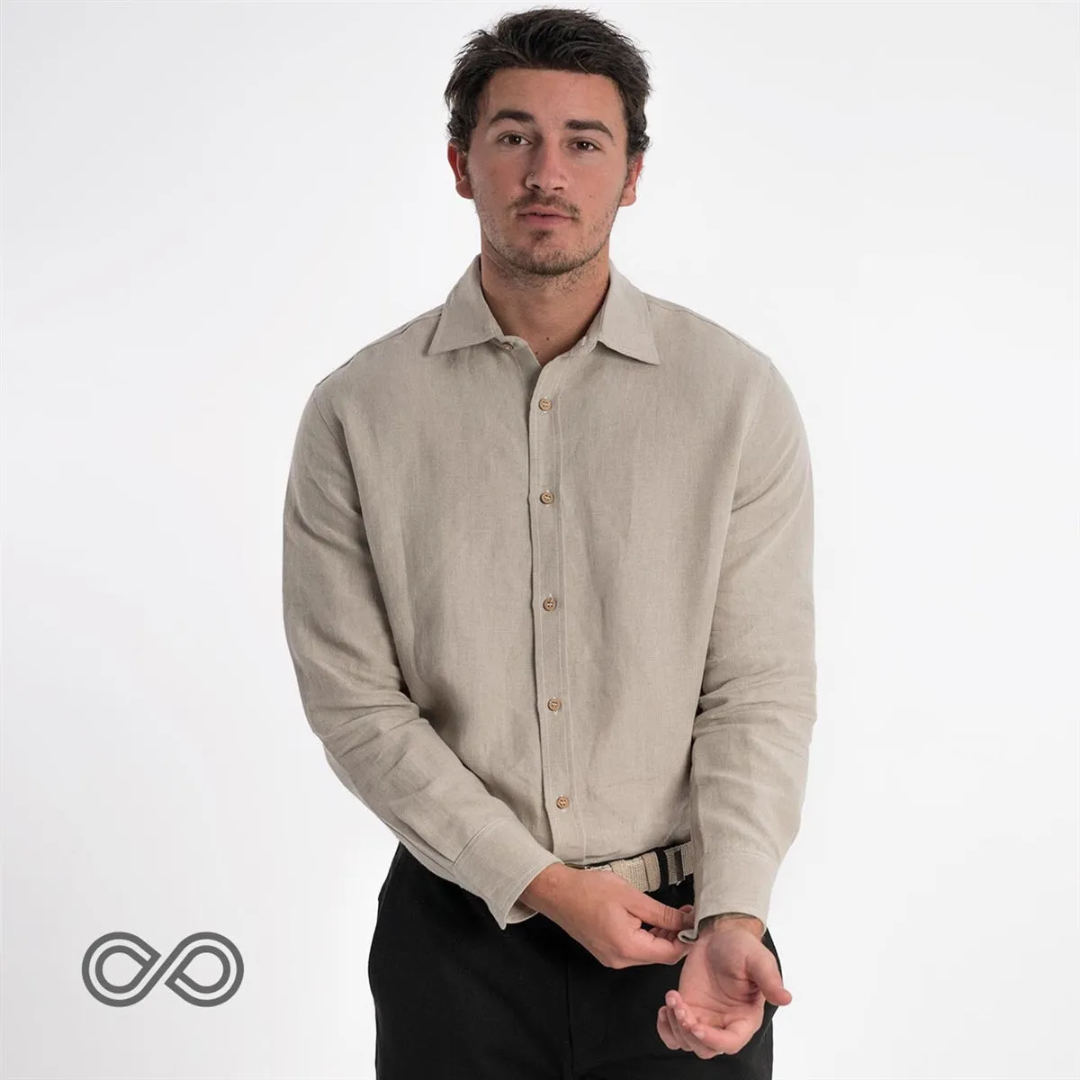 BOSTON 100% Organic Hemp Long-Sleeve Dress Shirt (With Pocket; OC Thread; Plastic-Free Nut Buttons) (100% Biodegradable)