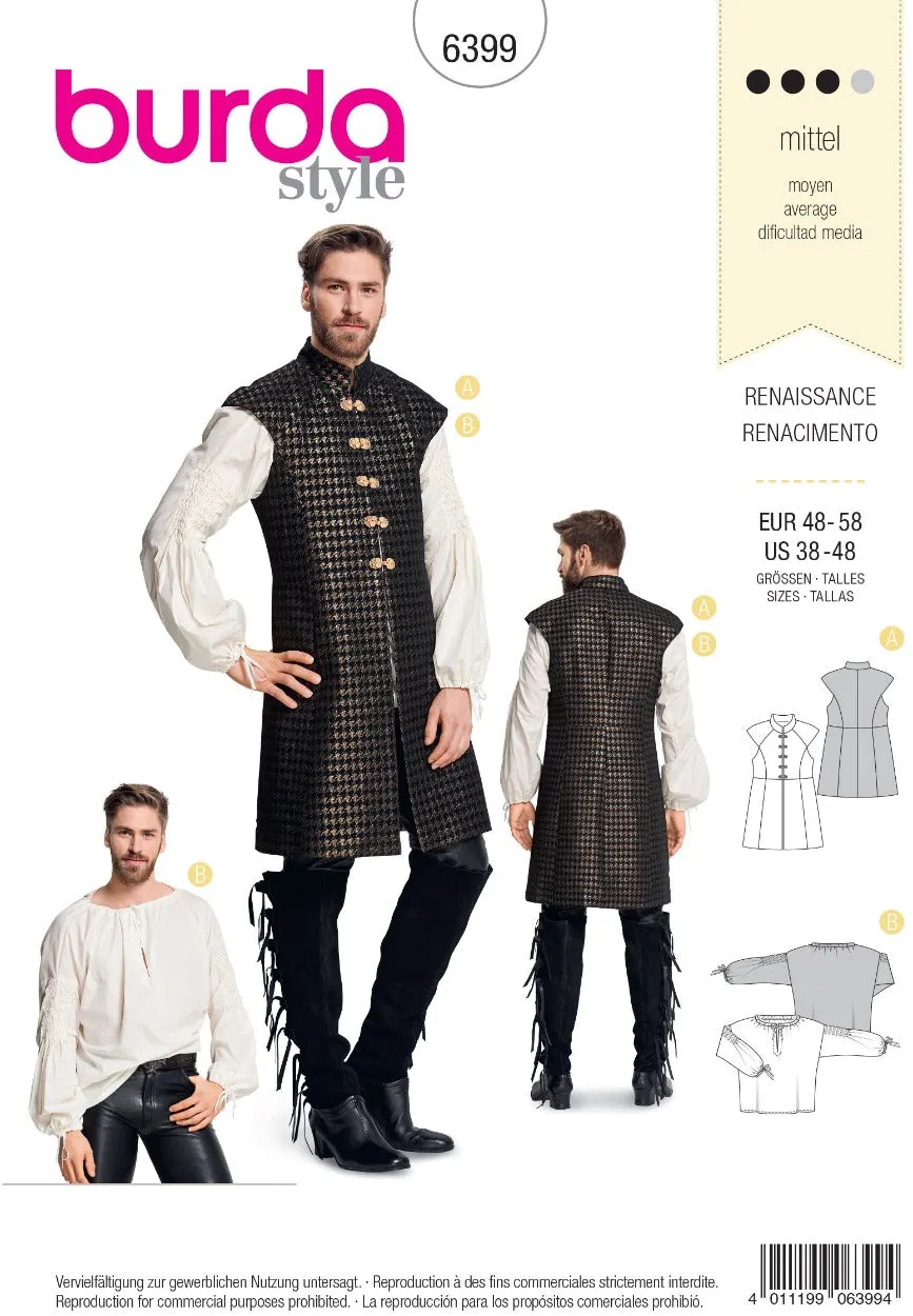 Burda 6399 Men's Renaissance Shirt and Tunic Pattern