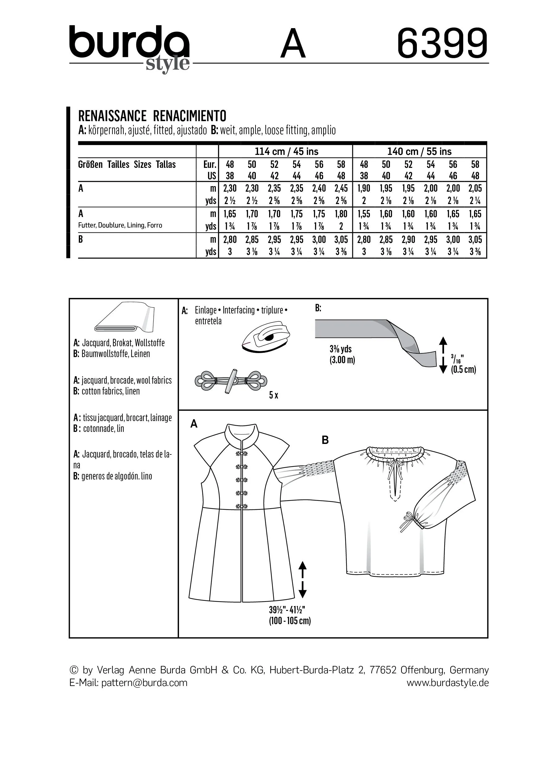 Burda 6399 Men's Renaissance Shirt and Tunic Pattern