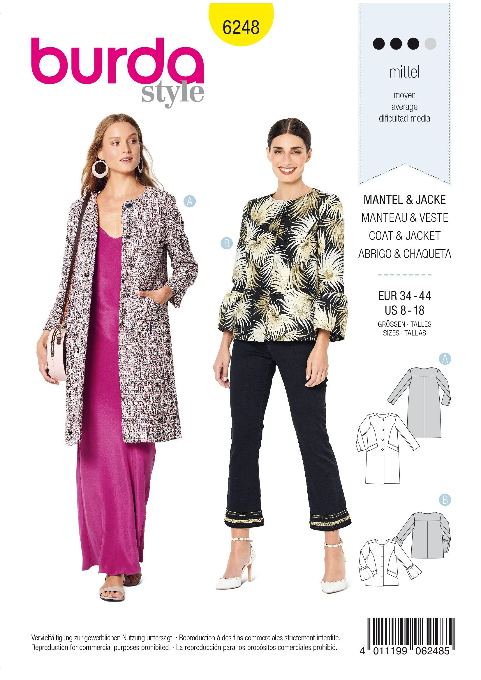 Burda Pattern 6248  Coat – Jacket – Collarless