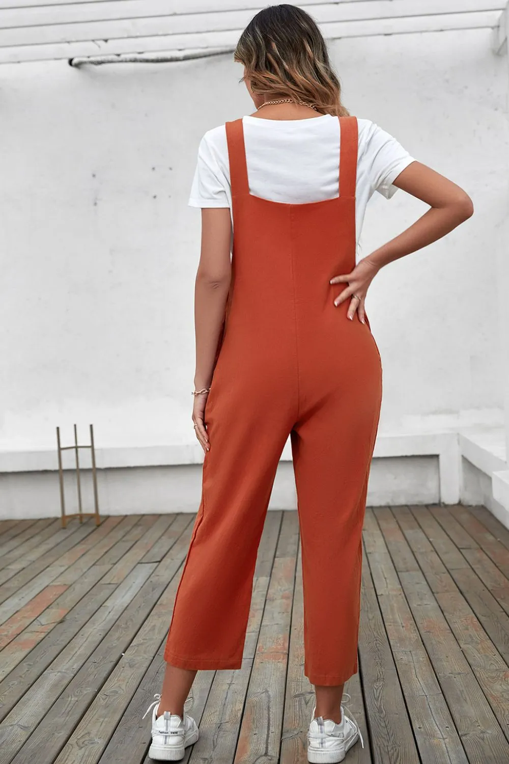 Button Strap Cropped Overalls