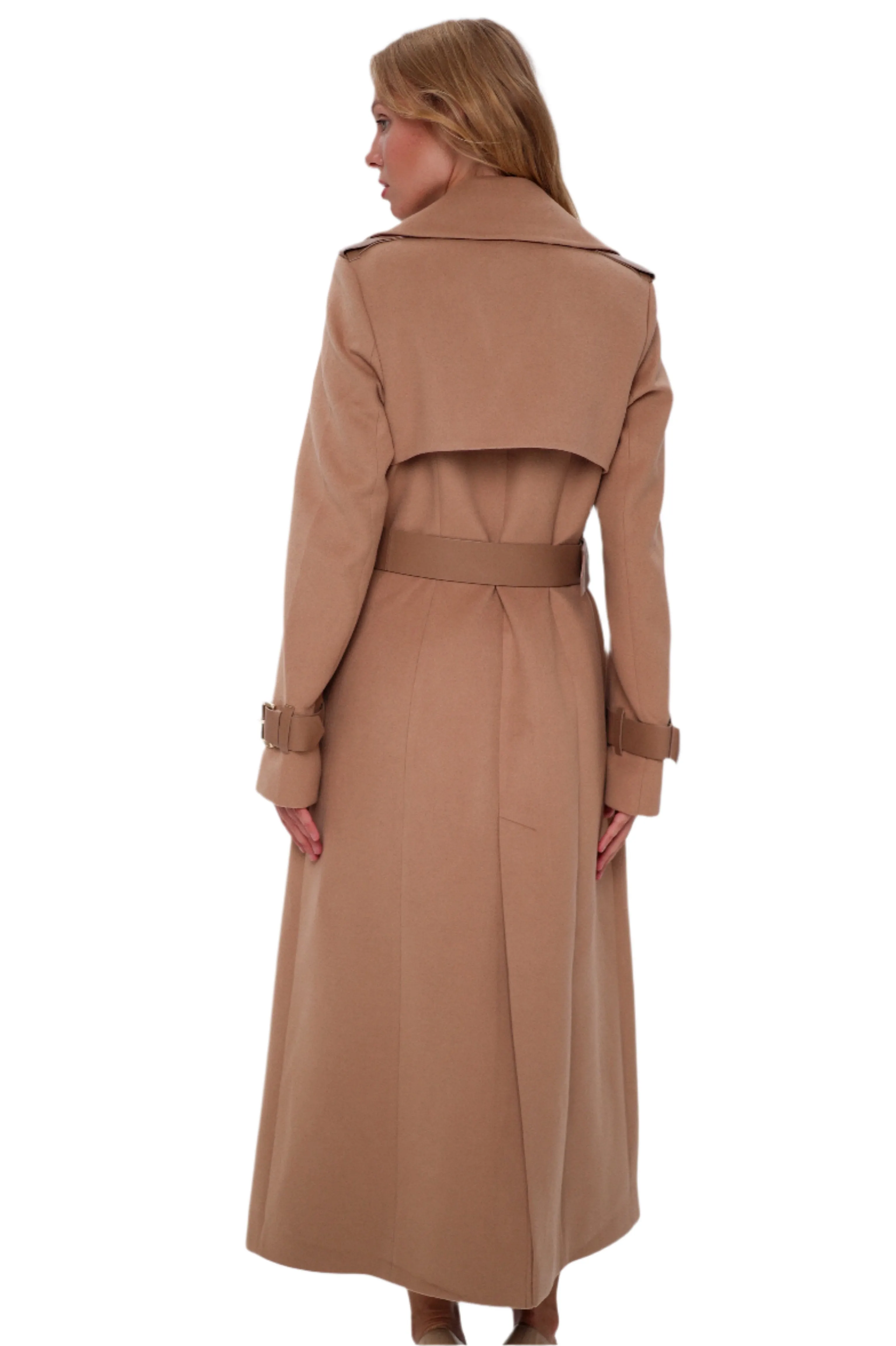 Cashmere Wool Blend Trench Coat in Camel