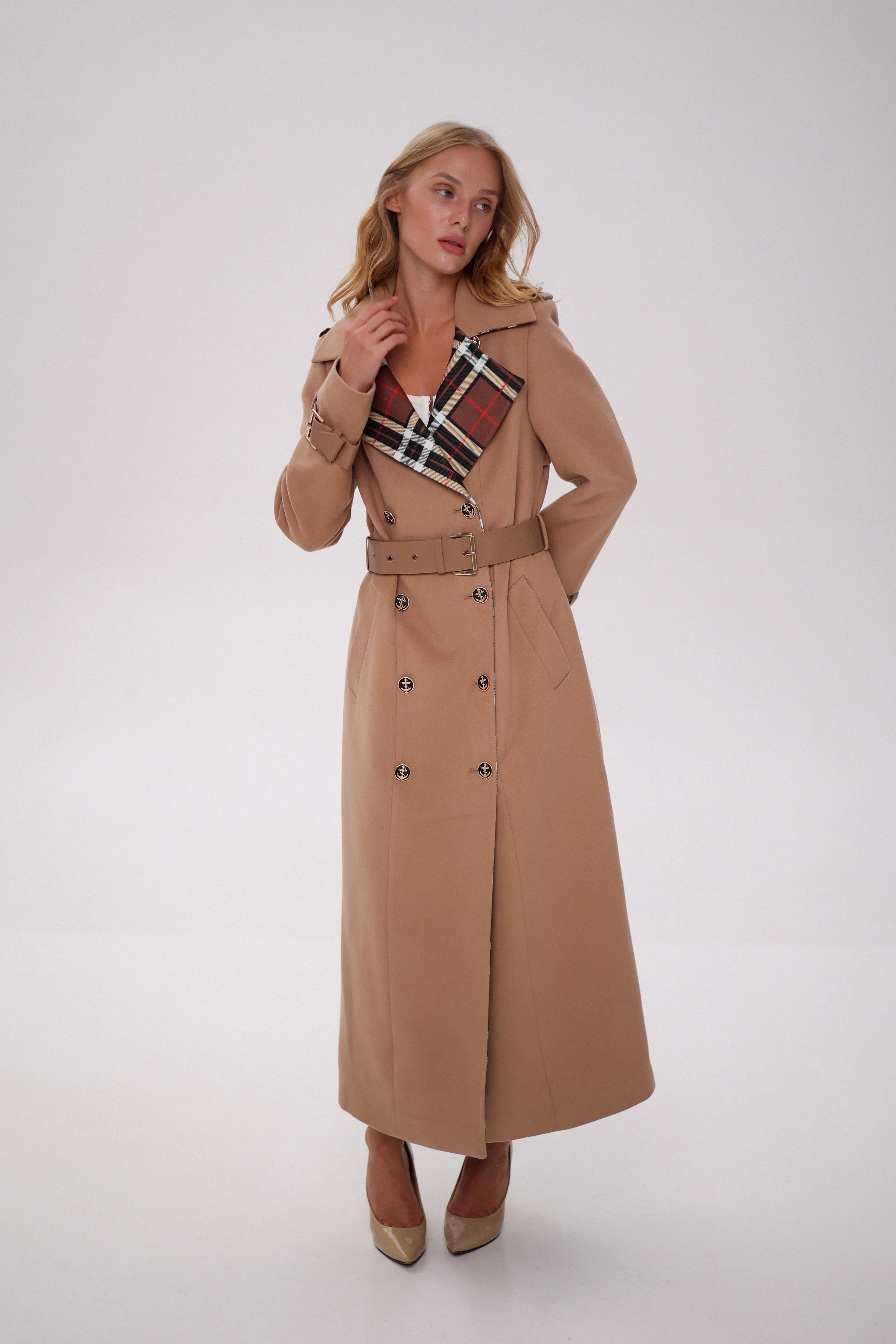 Cashmere Wool Blend Trench Coat in Camel