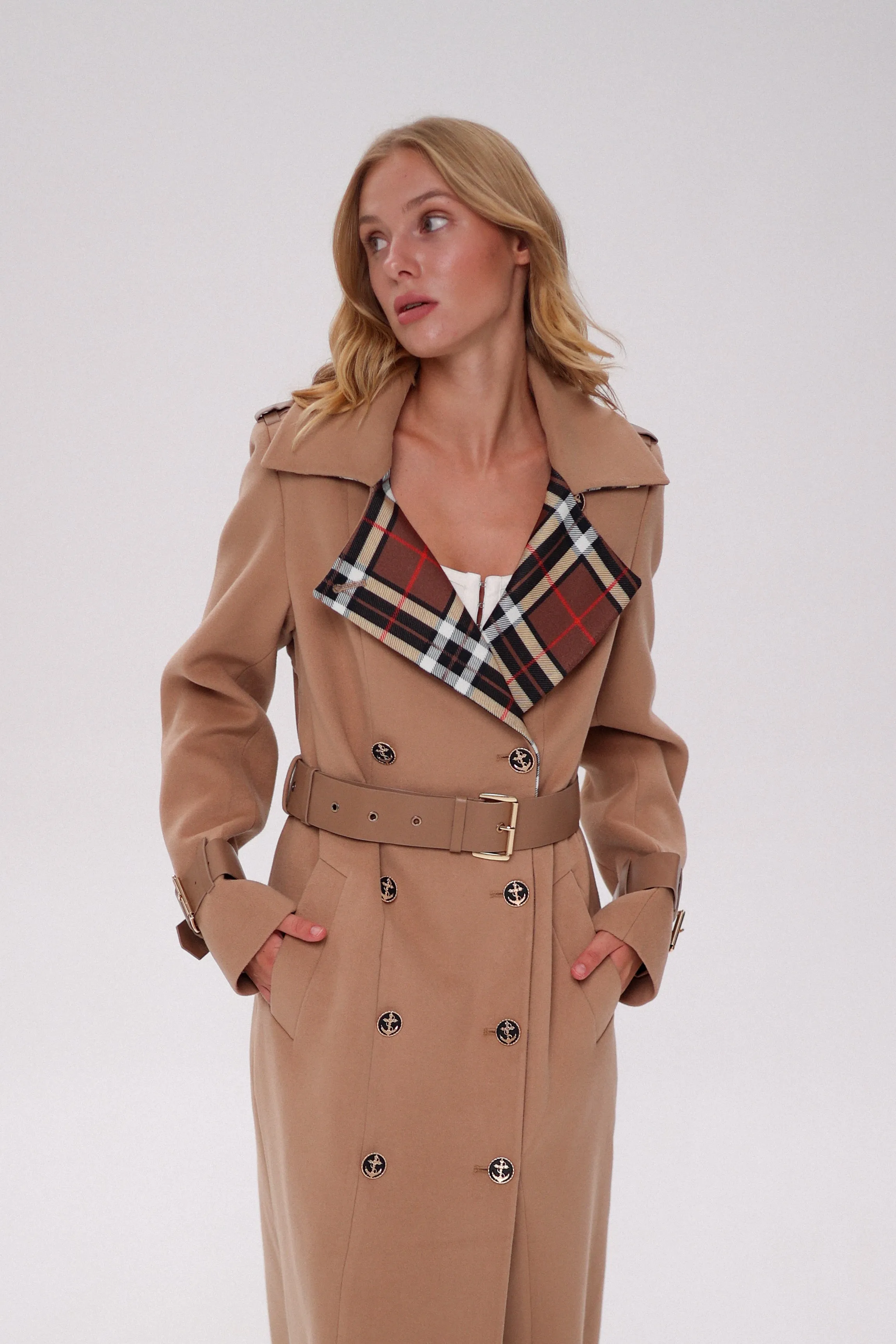 Cashmere Wool Blend Trench Coat in Camel