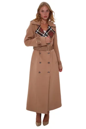 Cashmere Wool Blend Trench Coat in Camel