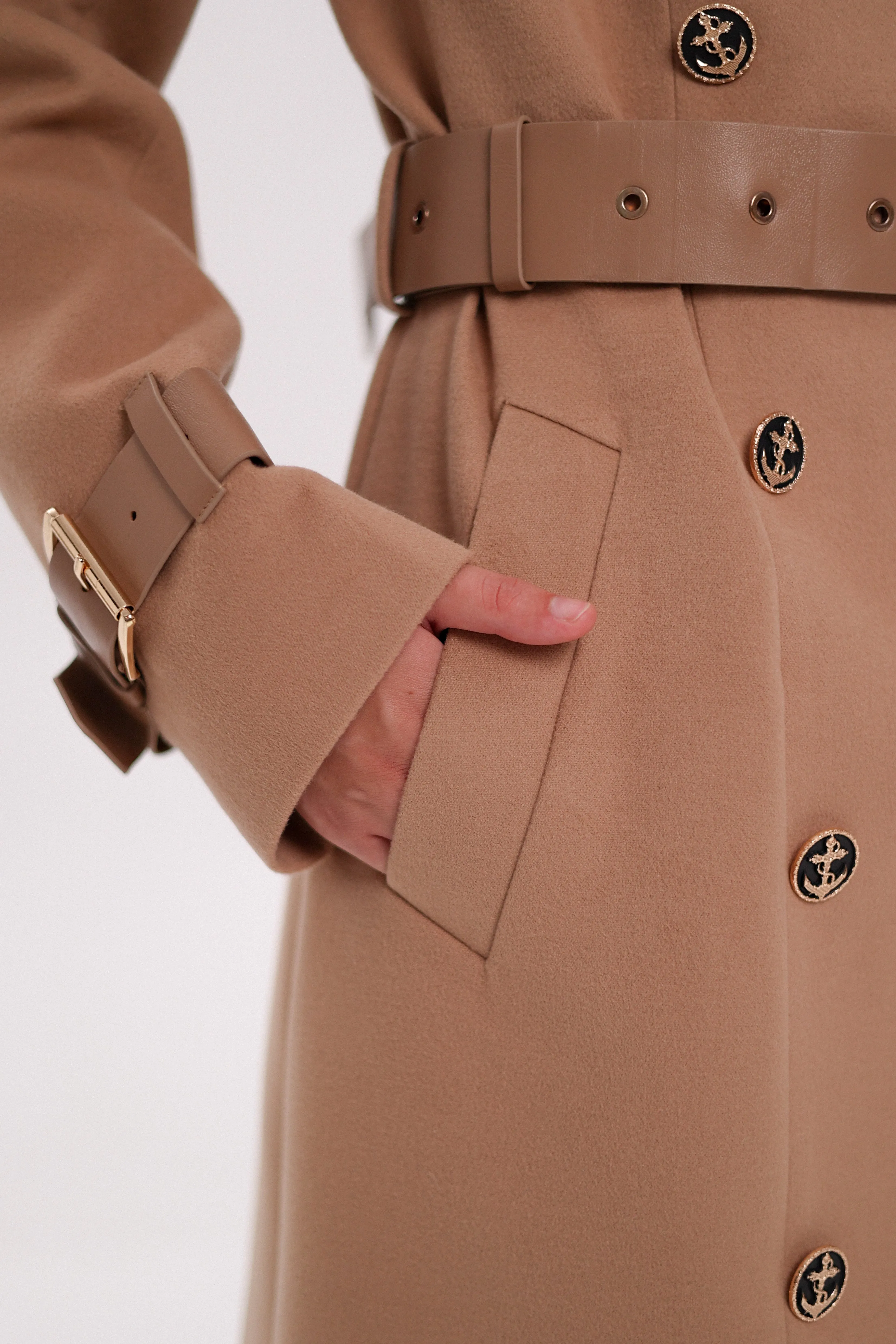 Cashmere Wool Blend Trench Coat in Camel