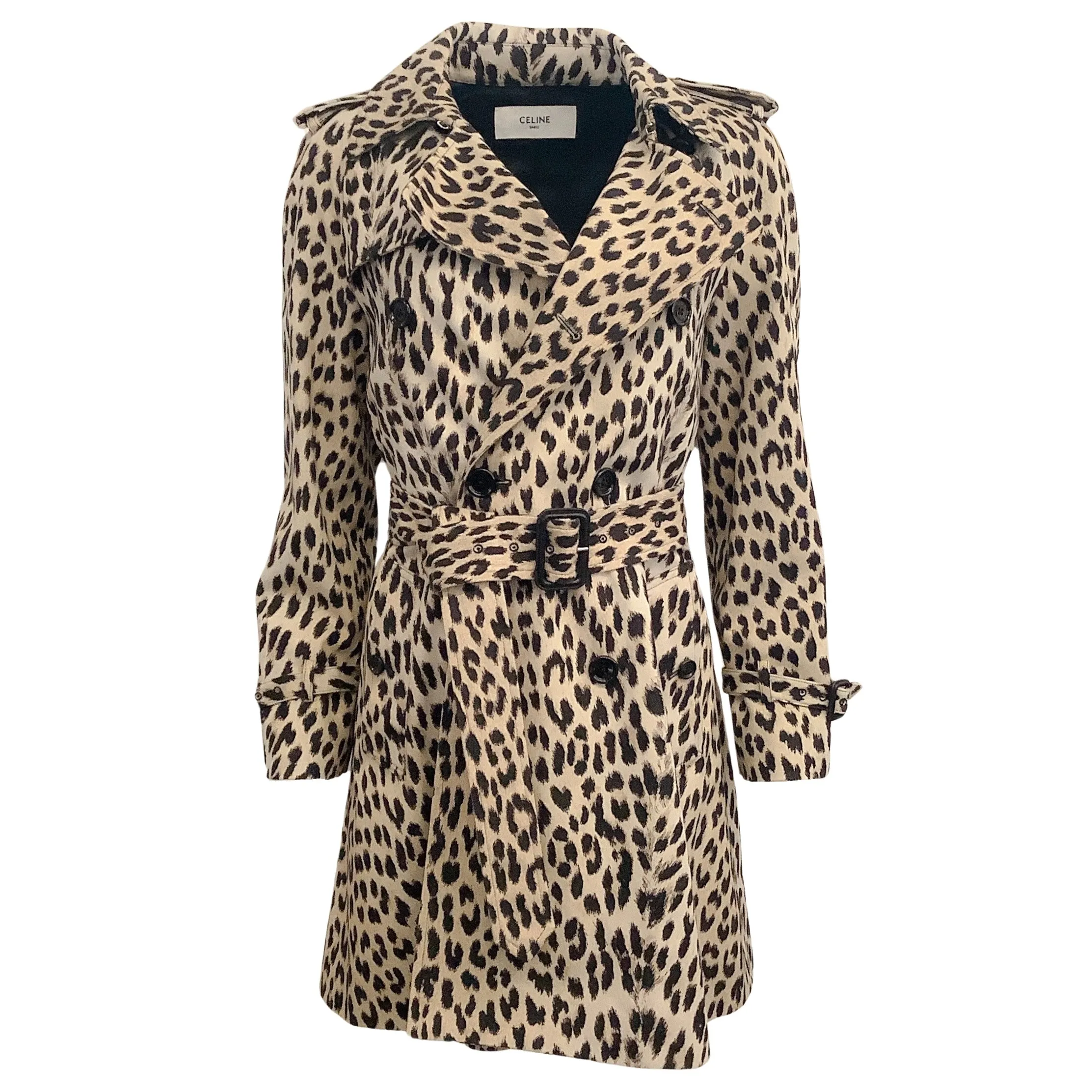 Celine Cotton Twill Leopard Print Short Trench Coat