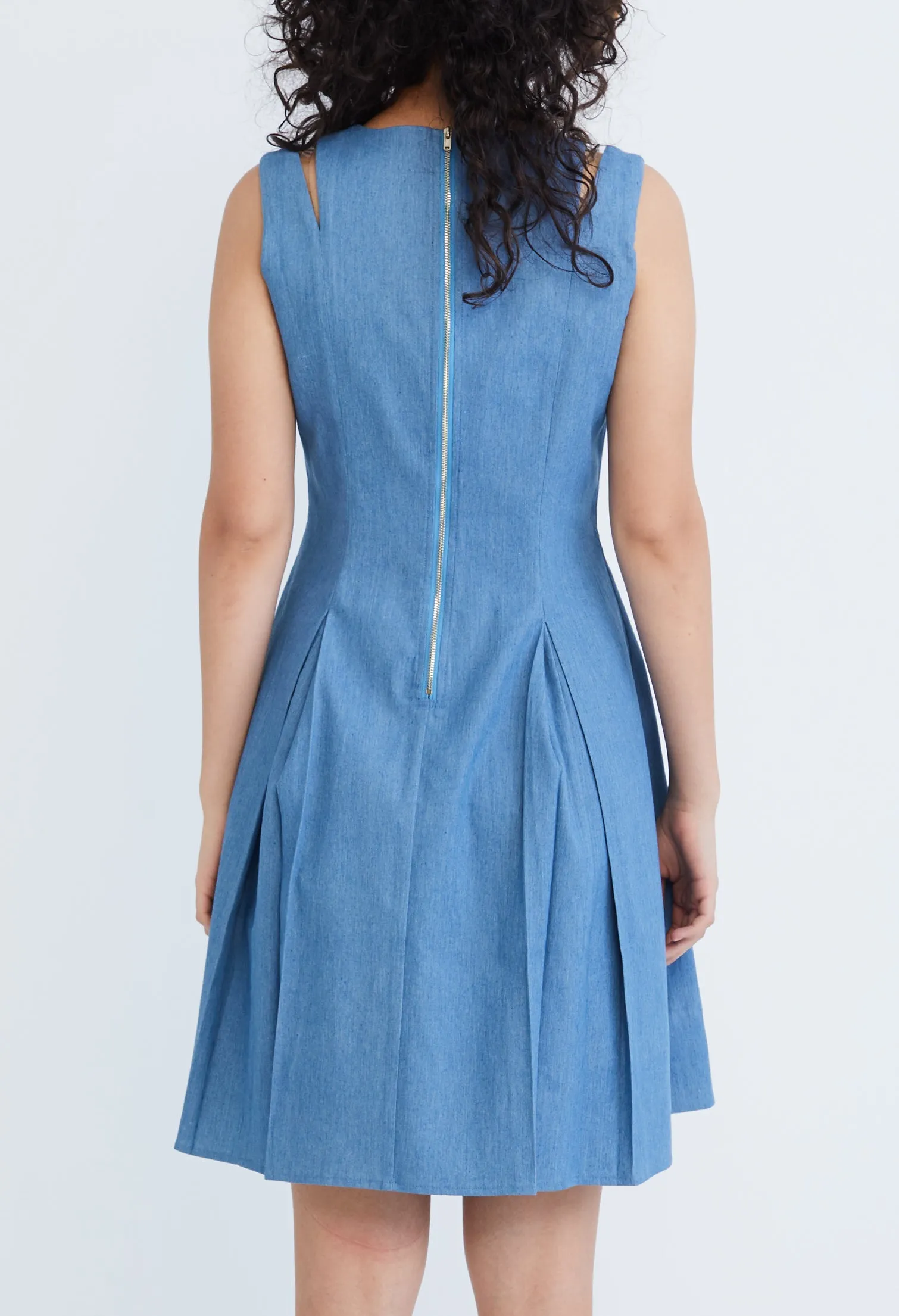 Cold Shoulder Pleated Denim Dress