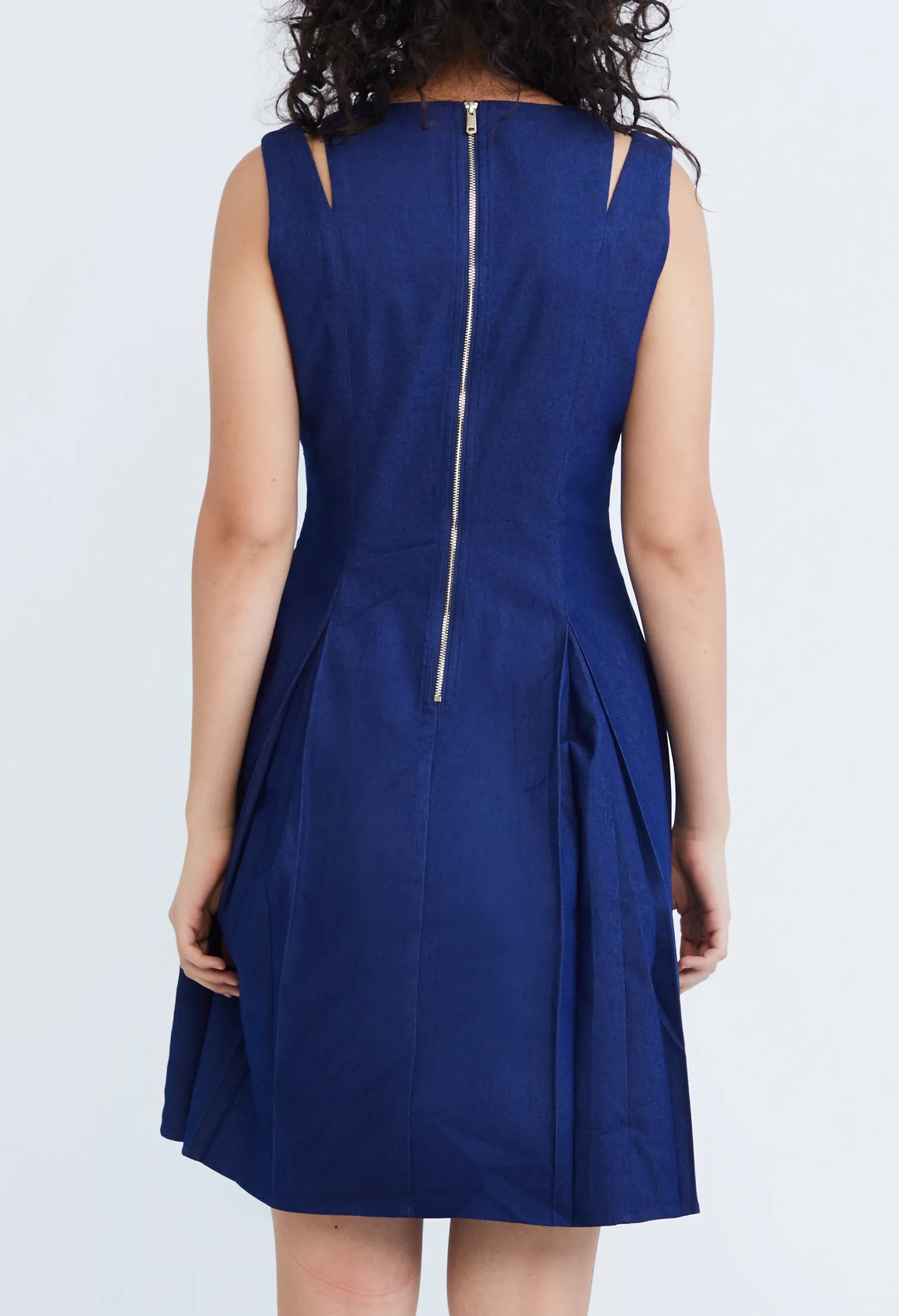 Cold Shoulder Pleated Denim Dress