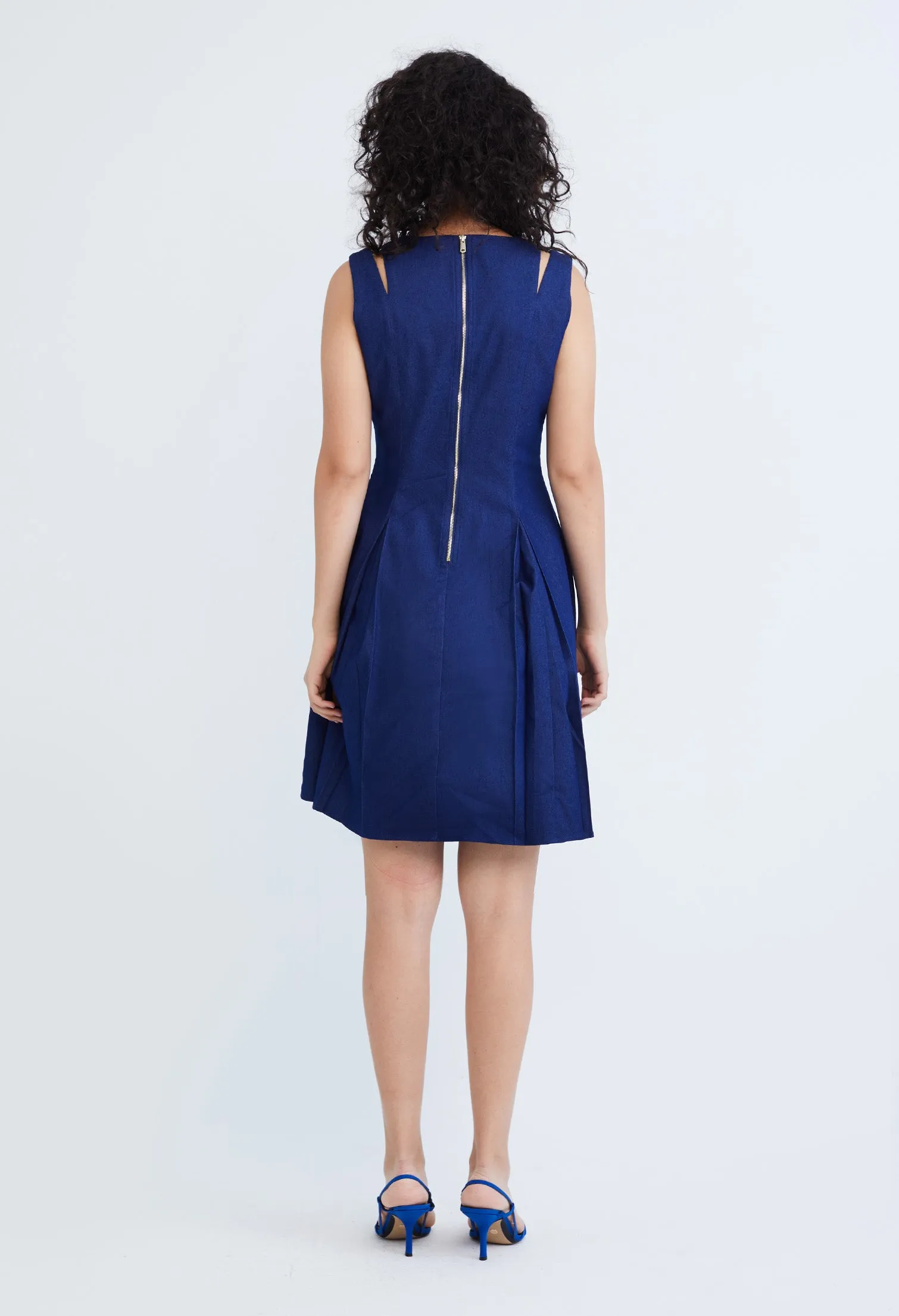 Cold Shoulder Pleated Denim Dress