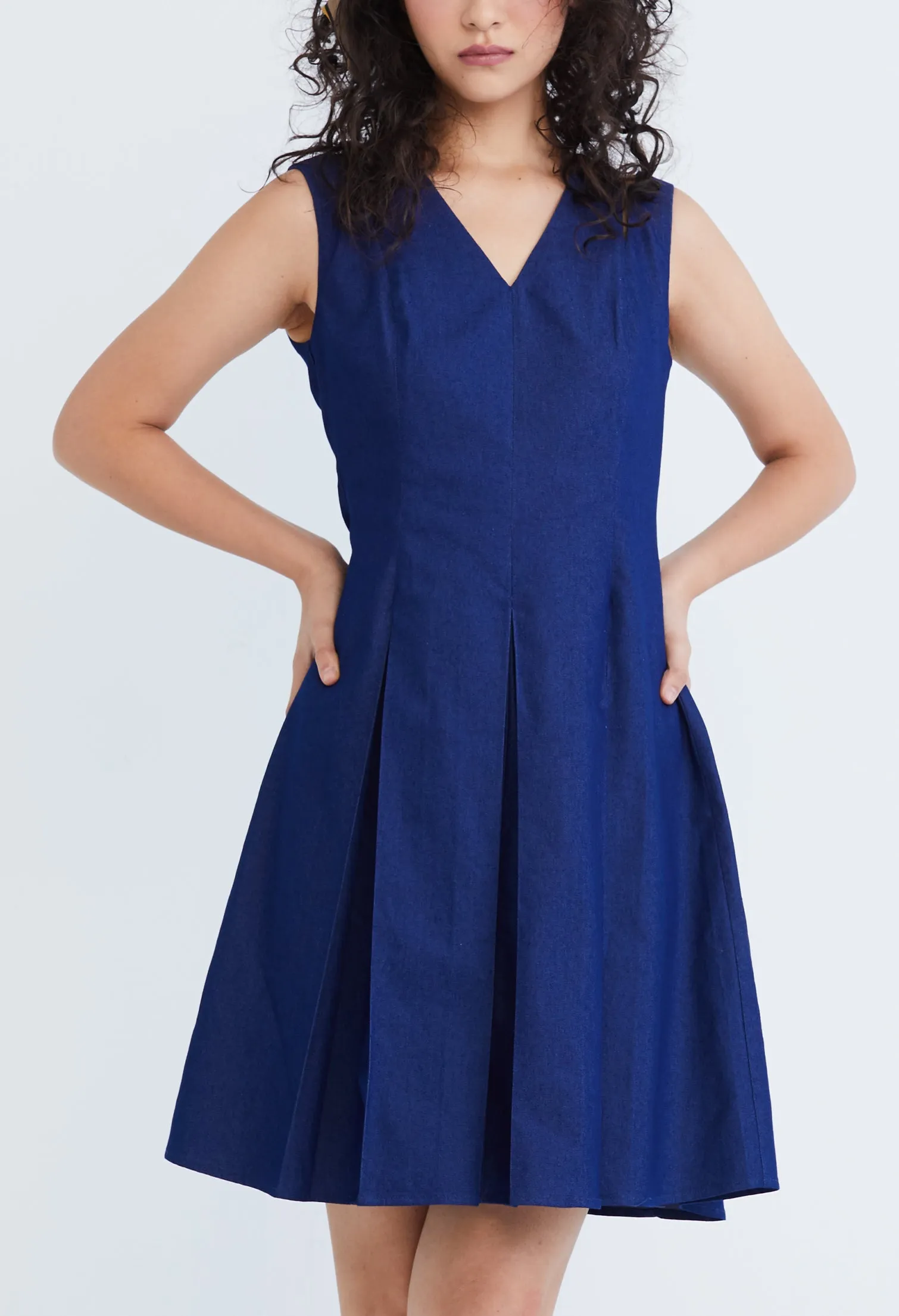 Cold Shoulder Pleated Denim Dress