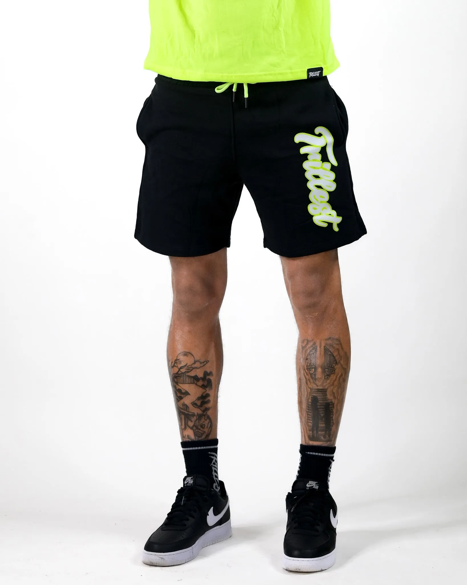 Cursive Trillest Shorts - Black/White/Volt Green