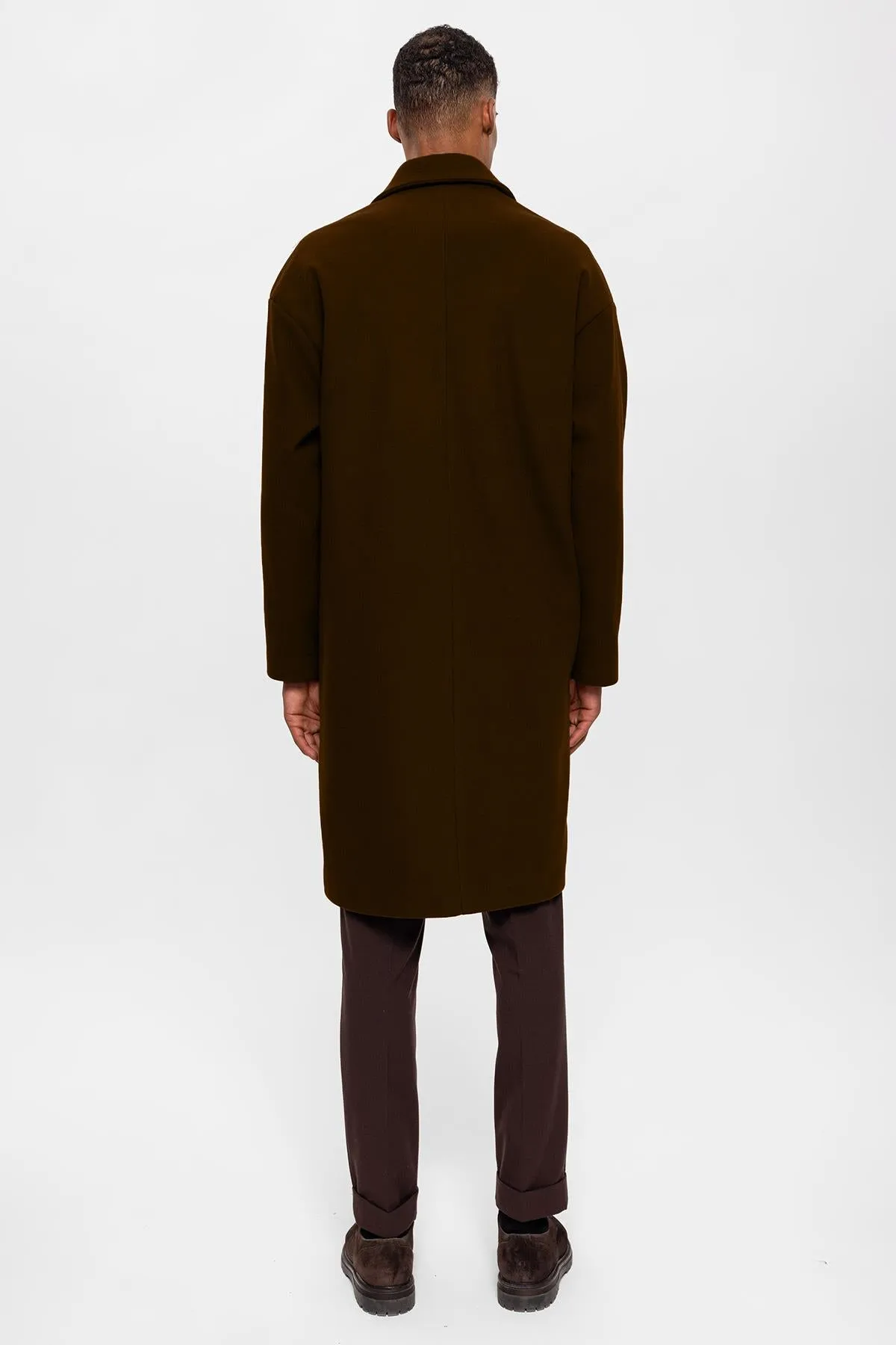 Dark Brown Oversized Double-Breasted Men's Coat  - Wessi