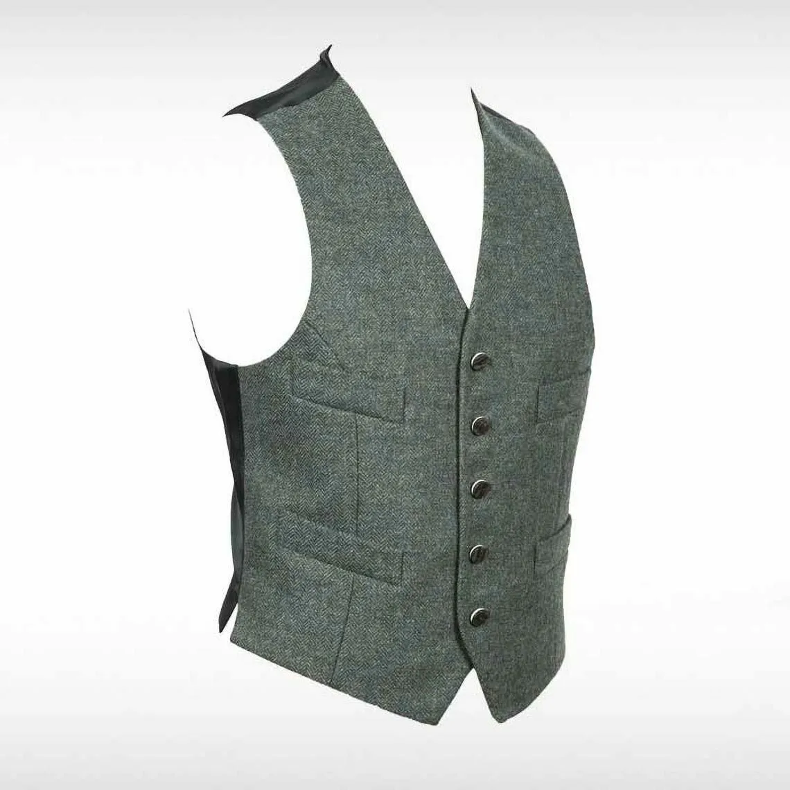 Dark Green Herringbone Tweed Braemar Jacket & Waistcoat