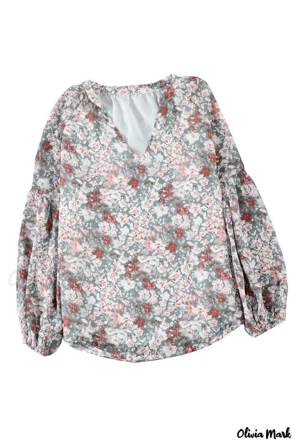 Deanwangkt - Multicolor Floral Print V-Neck Long Puff Sleeve Blouse