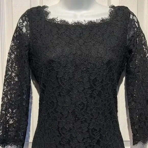 Diane Von Furstenburg Black Lace Dress Size 2 ASO Meghan Markle