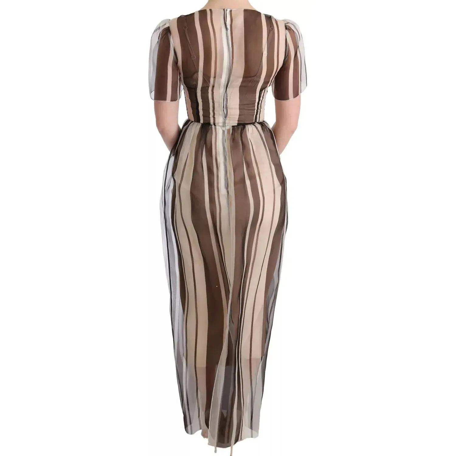 Dolce & Gabbana Beige Brown Striped Silk Sheath Dress