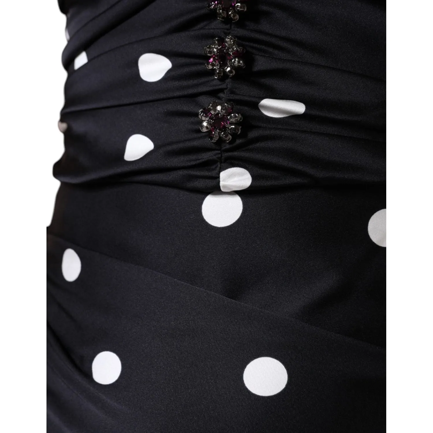 Dolce & Gabbana Black Silk Polka Dot Vneck Tassel Midi Dress