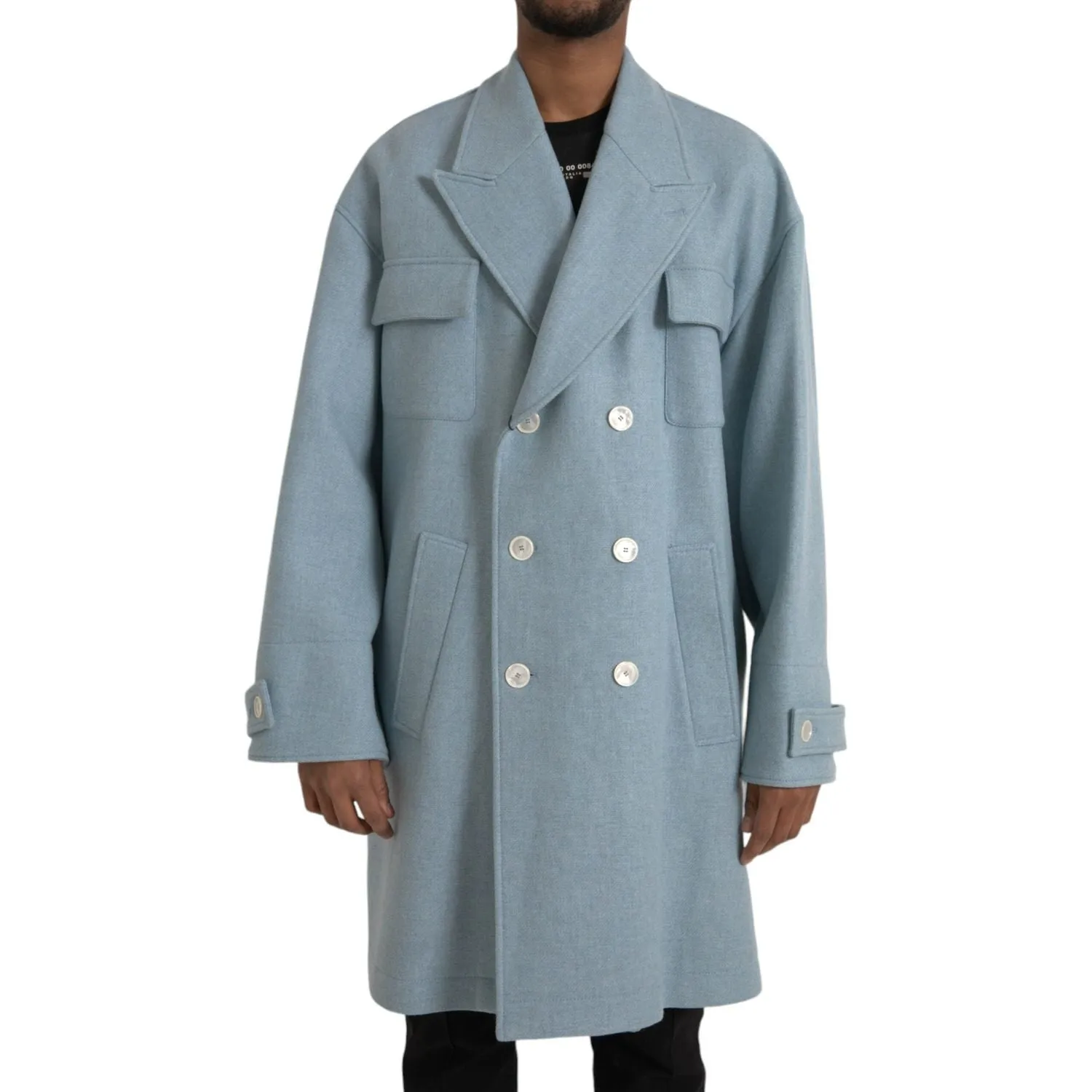 Dolce & Gabbana Blue Double Breasted Trench Coat Jacket