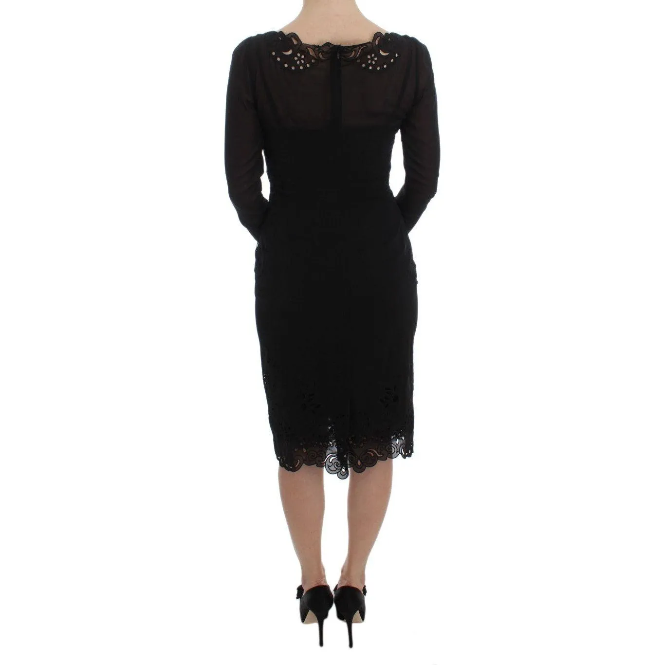 Dolce & Gabbana Elegant Black Floral Lace Sheath Dress