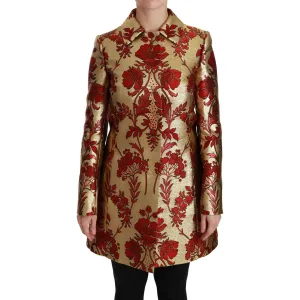 Dolce & Gabbana Elegant Gold Floral Brocade Trench Coat