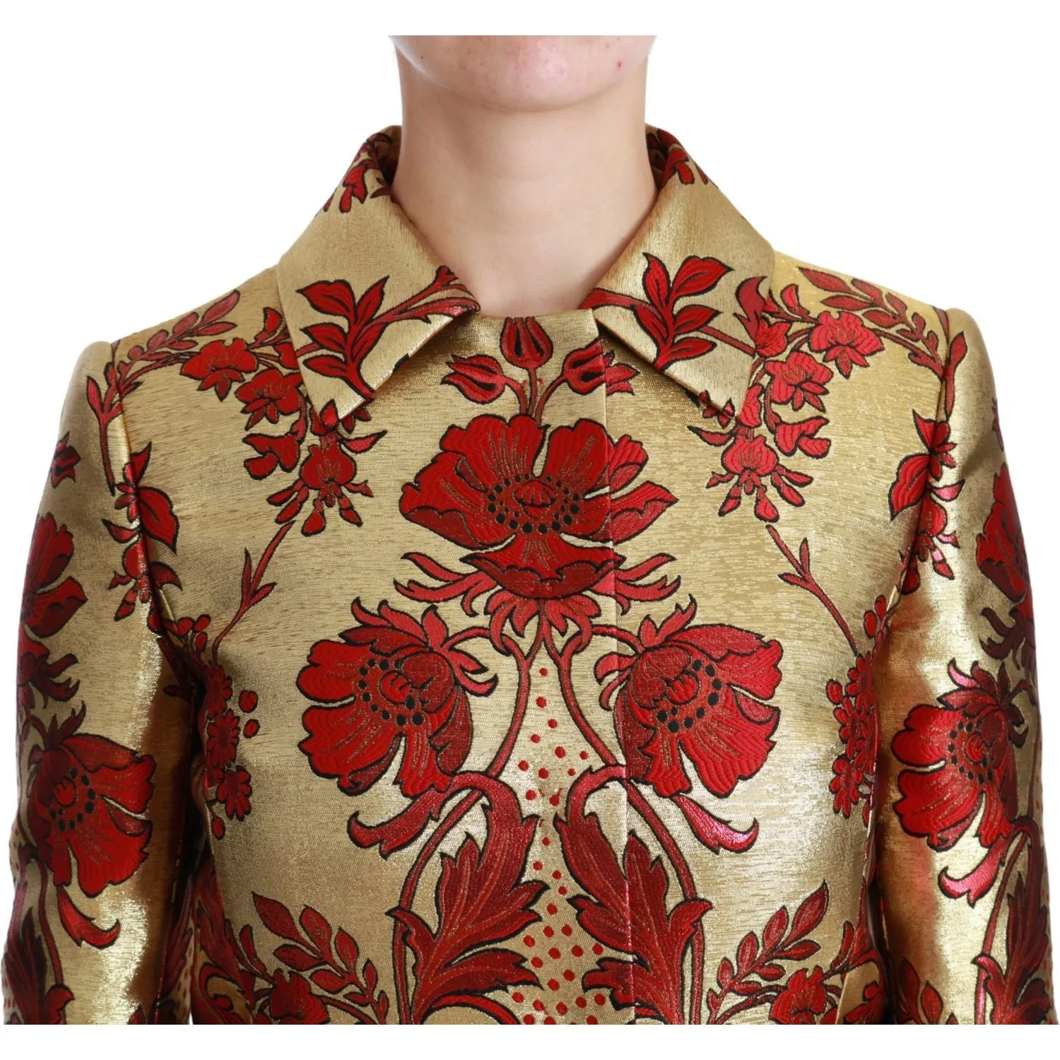 Dolce & Gabbana Elegant Gold Floral Brocade Trench Coat