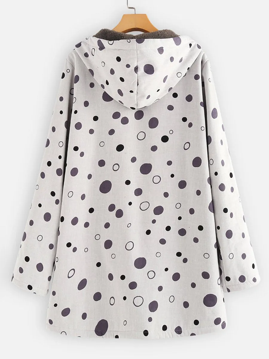 Dotted Hooded Zipper In Long Flannel Ladies Coat