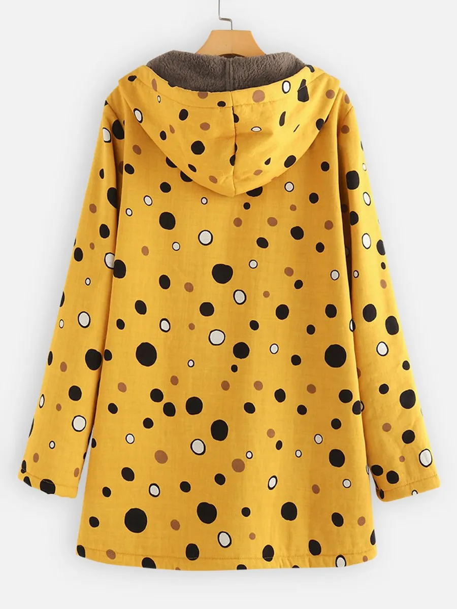 Dotted Hooded Zipper In Long Flannel Ladies Coat