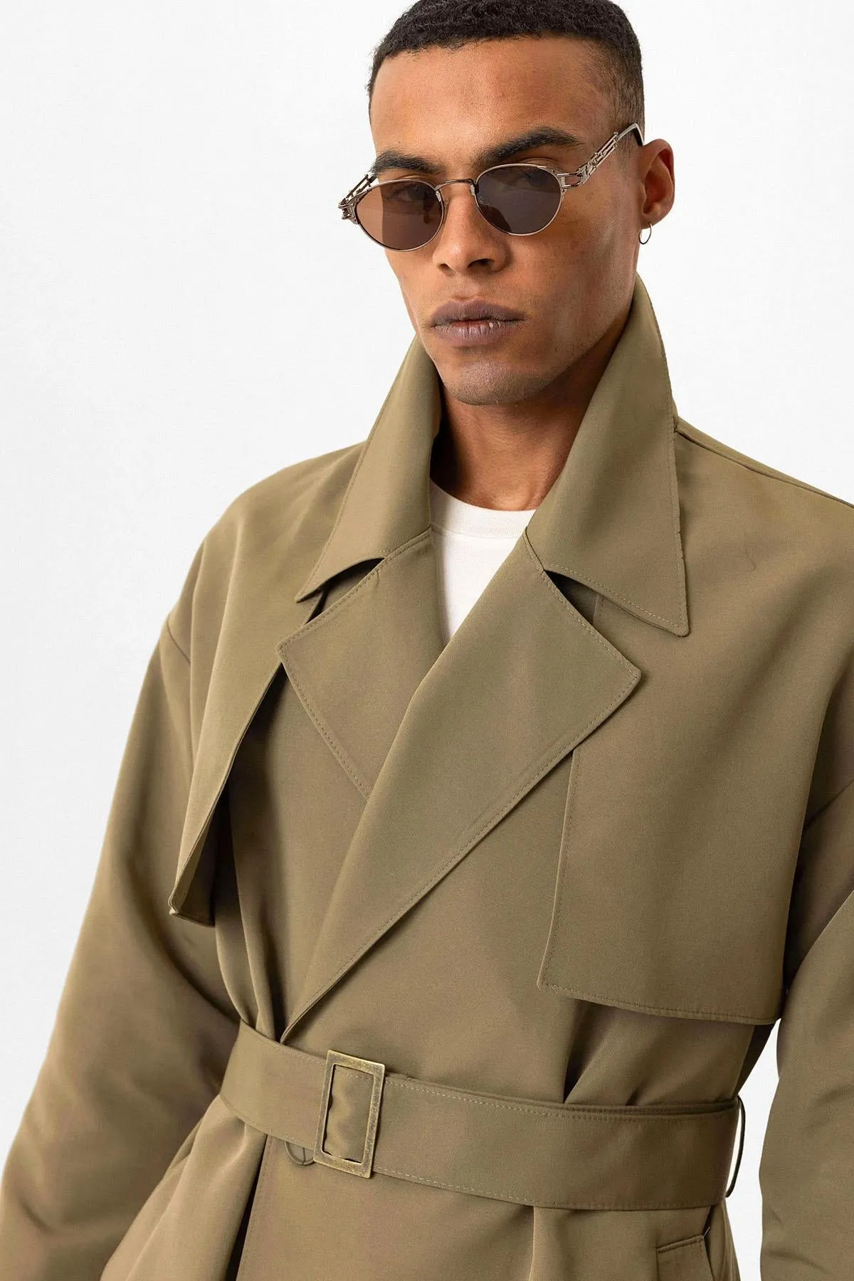 Double Breasted Closure Belted Trench Coat - Wessi