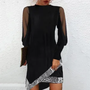 DressBetty - Women Sexy Bag Hip Mini Dress Elegant Shiny Mesh Patchwork Long Sleeve Dresses Female Party Club Sequins Mini Dress