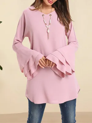 Flared Sleeves Loose Hollow Layered V-Neck Blouses&Shirts Tops