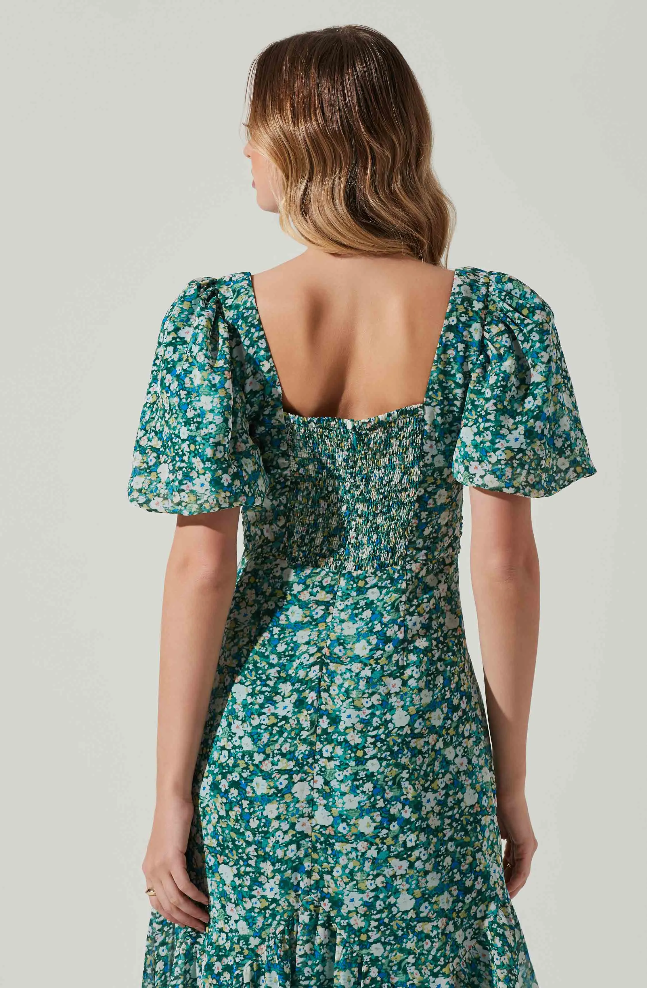 Floral Short Sleeve Asymmetrical Hem Midi Dress