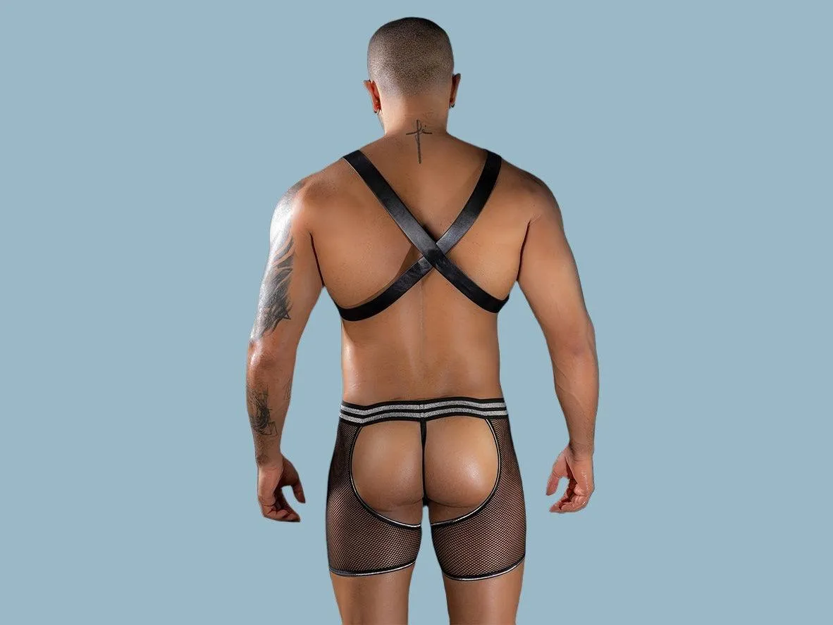 Gay Harness | 2pcs Cross Straps Harness Tops   Crotch Zip Up & Hollow Butt Underwear