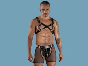 Gay Harness | 2pcs Cross Straps Harness Tops   Crotch Zip Up & Hollow Butt Underwear