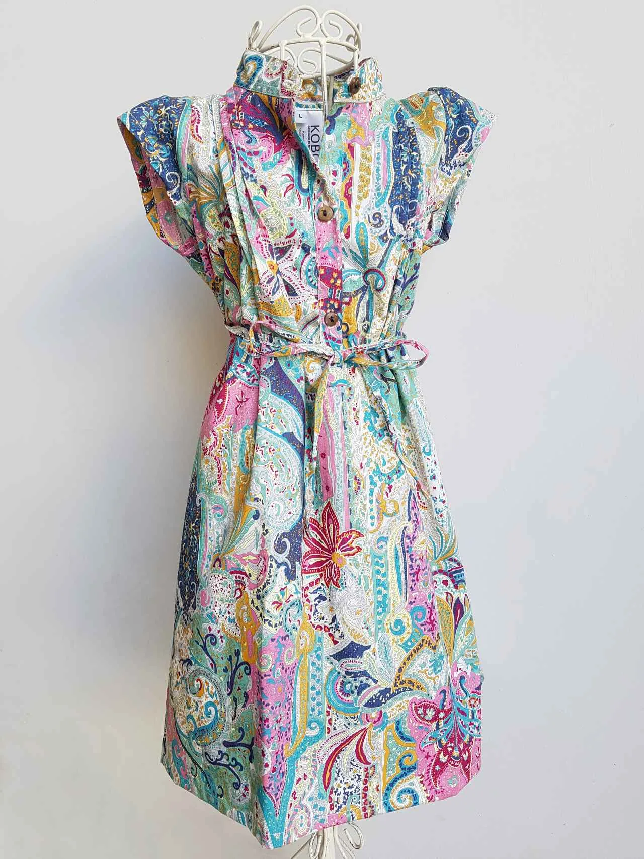 Girls Annie Cotton Shirt Dress - Rainbow Paisley