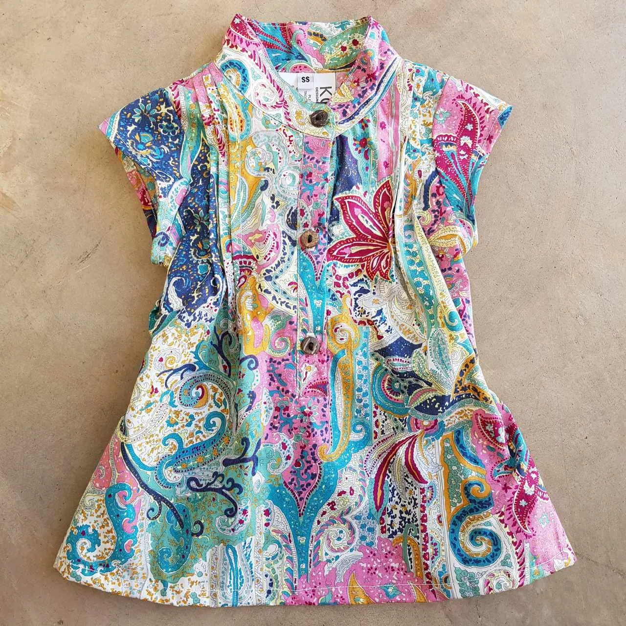 Girls Annie Cotton Shirt Dress - Rainbow Paisley